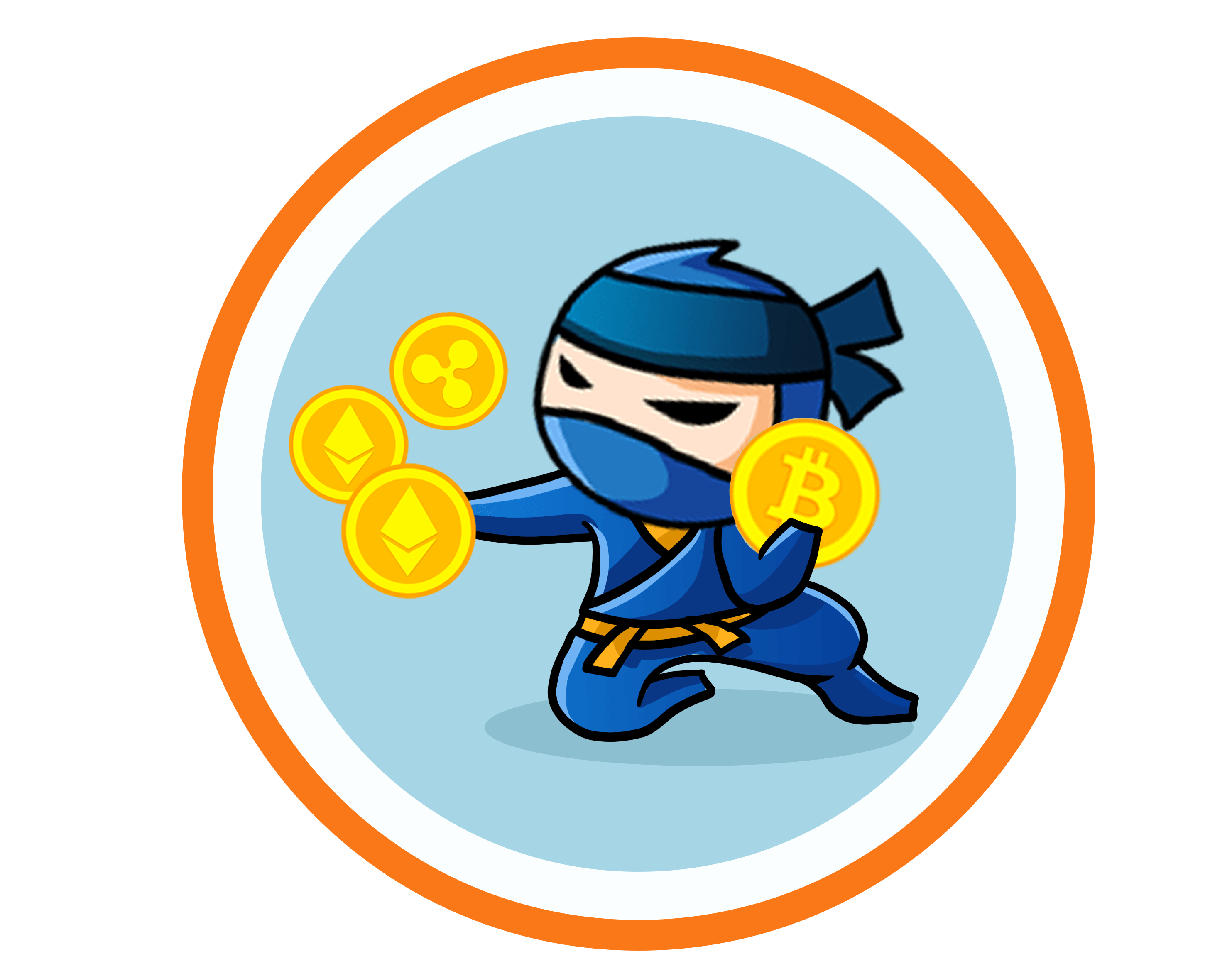 ninja som holder bitcoins